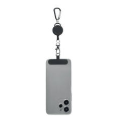 Soporte retráctil para teléfono de ABS con mosquetón de aluminio
