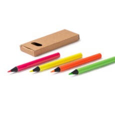 Set de 4 lápices de madera negra en colores flúor llamativos