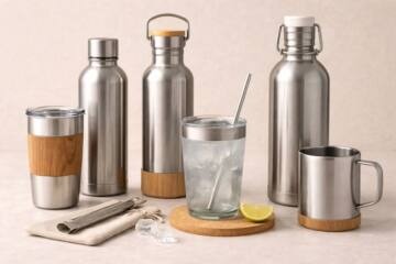 Botellas y vasos promocionales fabricados en acero inoxidable reciclado